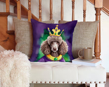Load image into Gallery viewer, Chocolate Poodle King of Mardi Gras Throw Pillow - 14x14 Decorative Pillow – Art for Your Home &amp; Patio