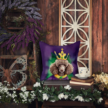 Load image into Gallery viewer, Chocolate Poodle King of Mardi Gras Throw Pillow - 14x14 Decorative Pillow – Art for Your Home &amp; Patio