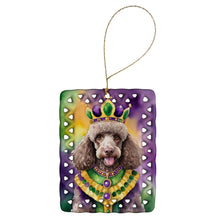 Load image into Gallery viewer, Chocolate Poodle King of Mardi Gras Porcelain Ornament