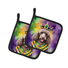 Load image into Gallery viewer, Chocolate Poodle King of Mardi Gras Pot Holders - Set of 2 Decorative Kitchen Helpers | Made in the USA
