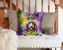 Load image into Gallery viewer, Chocolate Poodle King of Mardi Gras Throw Pillow - 14x14 Decorative Pillow – Art for Your Home &amp; Patio