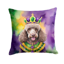 Load image into Gallery viewer, Chocolate Poodle King of Mardi Gras Throw Pillow - 14x14 Decorative Pillow – Art for Your Home &amp; Patio