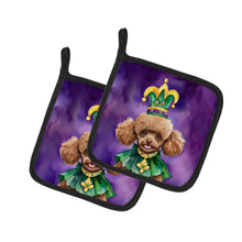 Load image into Gallery viewer, Poodle King of Mardi Gras Pot Holders - Set of 2 Decorative Kitchen Helpers | Made in the USA