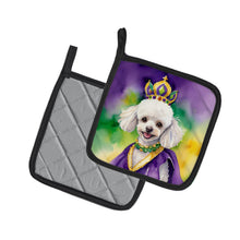 Load image into Gallery viewer, White Poodle King of Mardi Gras Pot Holders - Set of 2 Decorative Kitchen Helpers | Made in the USA