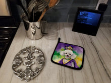 Load image into Gallery viewer, White Poodle King of Mardi Gras Pot Holders - Set of 2 Decorative Kitchen Helpers | Made in the USA