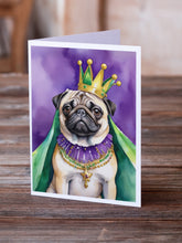Load image into Gallery viewer, Pug King of Mardi Gras Greeting Cards - Blank Note Cards – 8-Pack of Artist-Designed Cards with Envelopes