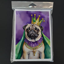 Load image into Gallery viewer, Pug King of Mardi Gras Greeting Cards - Blank Note Cards – 8-Pack of Artist-Designed Cards with Envelopes