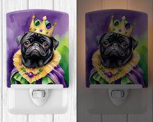 Load image into Gallery viewer, Black Pug King of Mardi Gras Ceramic Night Light