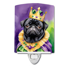 Load image into Gallery viewer, Black Pug King of Mardi Gras Ceramic Night Light