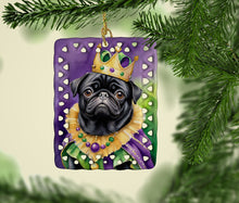 Load image into Gallery viewer, Black Pug King of Mardi Gras Porcelain Ornament