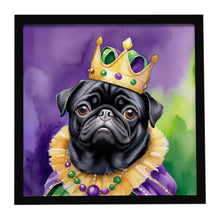 Load image into Gallery viewer, Black Pug King of Mardi Gras Framed Metal Print