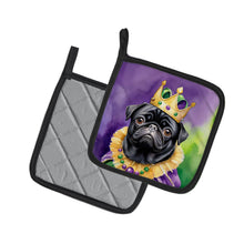 Load image into Gallery viewer, Black Pug King of Mardi Gras Pot Holders - Set of 2 Decorative Kitchen Helpers | Made in the USA