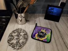 Load image into Gallery viewer, Black Pug King of Mardi Gras Pot Holders - Set of 2 Decorative Kitchen Helpers | Made in the USA