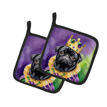 Load image into Gallery viewer, Black Pug King of Mardi Gras Pot Holders - Set of 2 Decorative Kitchen Helpers | Made in the USA