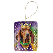 Load image into Gallery viewer, Redbone Coonhound King of Mardi Gras Porcelain Ornament