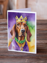 Load image into Gallery viewer, Redbone Coonhound King of Mardi Gras Greeting Cards - Blank Note Cards – 8-Pack of Artist-Designed Cards with Envelopes