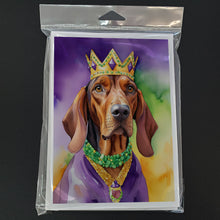 Load image into Gallery viewer, Redbone Coonhound King of Mardi Gras Greeting Cards - Blank Note Cards – 8-Pack of Artist-Designed Cards with Envelopes