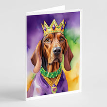 Load image into Gallery viewer, Redbone Coonhound King of Mardi Gras Greeting Cards - Blank Note Cards – 8-Pack of Artist-Designed Cards with Envelopes