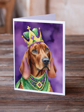 Load image into Gallery viewer, Redbone Coonhound King of Mardi Gras Greeting Cards - Blank Note Cards – 8-Pack of Artist-Designed Cards with Envelopes