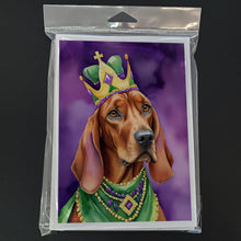 Load image into Gallery viewer, Redbone Coonhound King of Mardi Gras Greeting Cards - Blank Note Cards – 8-Pack of Artist-Designed Cards with Envelopes