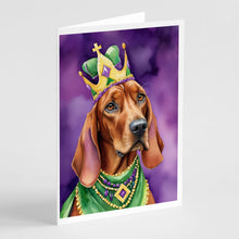 Load image into Gallery viewer, Redbone Coonhound King of Mardi Gras Greeting Cards - Blank Note Cards – 8-Pack of Artist-Designed Cards with Envelopes