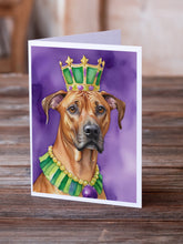 Load image into Gallery viewer, Rhodesian Ridgeback King of Mardi Gras Greeting Cards - Blank Note Cards – 8-Pack of Artist-Designed Cards with Envelopes