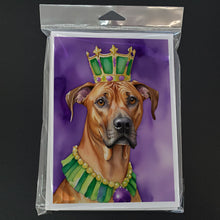 Load image into Gallery viewer, Rhodesian Ridgeback King of Mardi Gras Greeting Cards - Blank Note Cards – 8-Pack of Artist-Designed Cards with Envelopes