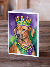 Load image into Gallery viewer, Rhodesian Ridgeback King of Mardi Gras Greeting Cards - Blank Note Cards – 8-Pack of Artist-Designed Cards with Envelopes