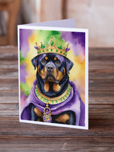 Load image into Gallery viewer, Rottweiler King of Mardi Gras Greeting Cards - Blank Note Cards – 8-Pack of Artist-Designed Cards with Envelopes