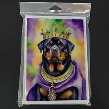 Load image into Gallery viewer, Rottweiler King of Mardi Gras Greeting Cards - Blank Note Cards – 8-Pack of Artist-Designed Cards with Envelopes