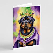 Load image into Gallery viewer, Rottweiler King of Mardi Gras Greeting Cards - Blank Note Cards – 8-Pack of Artist-Designed Cards with Envelopes