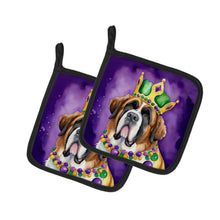 Load image into Gallery viewer, Saint Bernard King of Mardi Gras Pot Holders - Set of 2 Decorative Kitchen Helpers | Made in the USA
