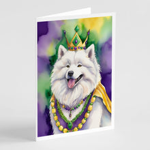 Load image into Gallery viewer, Samoyed King of Mardi Gras Greeting Cards - Blank Note Cards – 8-Pack of Artist-Designed Cards with Envelopes