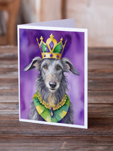 Load image into Gallery viewer, Scottish Deerhound King of Mardi Gras Greeting Cards - Blank Note Cards – 8-Pack of Artist-Designed Cards with Envelopes