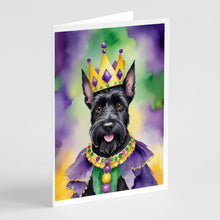 Load image into Gallery viewer, Scottish Terrier King of Mardi Gras Greeting Cards - Blank Note Cards – 8-Pack of Artist-Designed Cards with Envelopes
