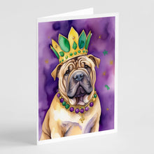 Load image into Gallery viewer, Shar Pei King of Mardi Gras Greeting Cards - Blank Note Cards – 8-Pack of Artist-Designed Cards with Envelopes