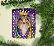Load image into Gallery viewer, Sheltie King of Mardi Gras Porcelain Ornament