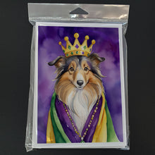 Load image into Gallery viewer, Sheltie King of Mardi Gras Greeting Cards - Blank Note Cards – 8-Pack of Artist-Designed Cards with Envelopes