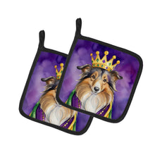 Load image into Gallery viewer, Sheltie King of Mardi Gras Pot Holders - Set of 2 Decorative Kitchen Helpers | Made in the USA