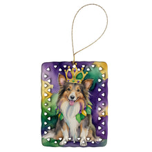 Load image into Gallery viewer, Sheltie King of Mardi Gras Porcelain Ornament