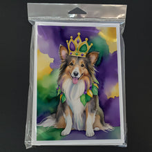 Load image into Gallery viewer, Sheltie King of Mardi Gras Greeting Cards - Blank Note Cards – 8-Pack of Artist-Designed Cards with Envelopes
