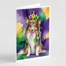 Load image into Gallery viewer, Sheltie King of Mardi Gras Greeting Cards - Blank Note Cards – 8-Pack of Artist-Designed Cards with Envelopes