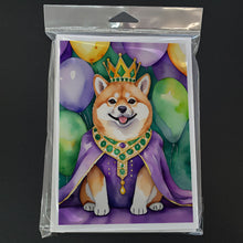Load image into Gallery viewer, Shiba Inu King of Mardi Gras Greeting Cards - Blank Note Cards – 8-Pack of Artist-Designed Cards with Envelopes