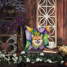 Load image into Gallery viewer, Shiba Inu King of Mardi Gras Throw Pillow - 14x14 Decorative Pillow – Art for Your Home &amp; Patio