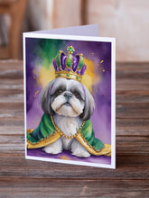 Load image into Gallery viewer, Shih Tzu King of Mardi Gras Greeting Cards - Blank Note Cards – 8-Pack of Artist-Designed Cards with Envelopes