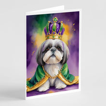 Load image into Gallery viewer, Shih Tzu King of Mardi Gras Greeting Cards - Blank Note Cards – 8-Pack of Artist-Designed Cards with Envelopes