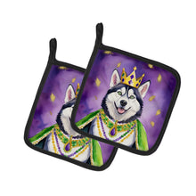 Load image into Gallery viewer, Siberian Husky King of Mardi Gras Pot Holders - Set of 2 Decorative Kitchen Helpers | Made in the USA
