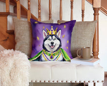 Load image into Gallery viewer, Siberian Husky King of Mardi Gras Throw Pillow - 14x14 Decorative Pillow – Art for Your Home &amp; Patio