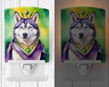 Load image into Gallery viewer, Siberian Husky King of Mardi Gras Ceramic Night Light