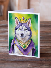 Load image into Gallery viewer, Siberian Husky King of Mardi Gras Greeting Cards - Blank Note Cards – 8-Pack of Artist-Designed Cards with Envelopes